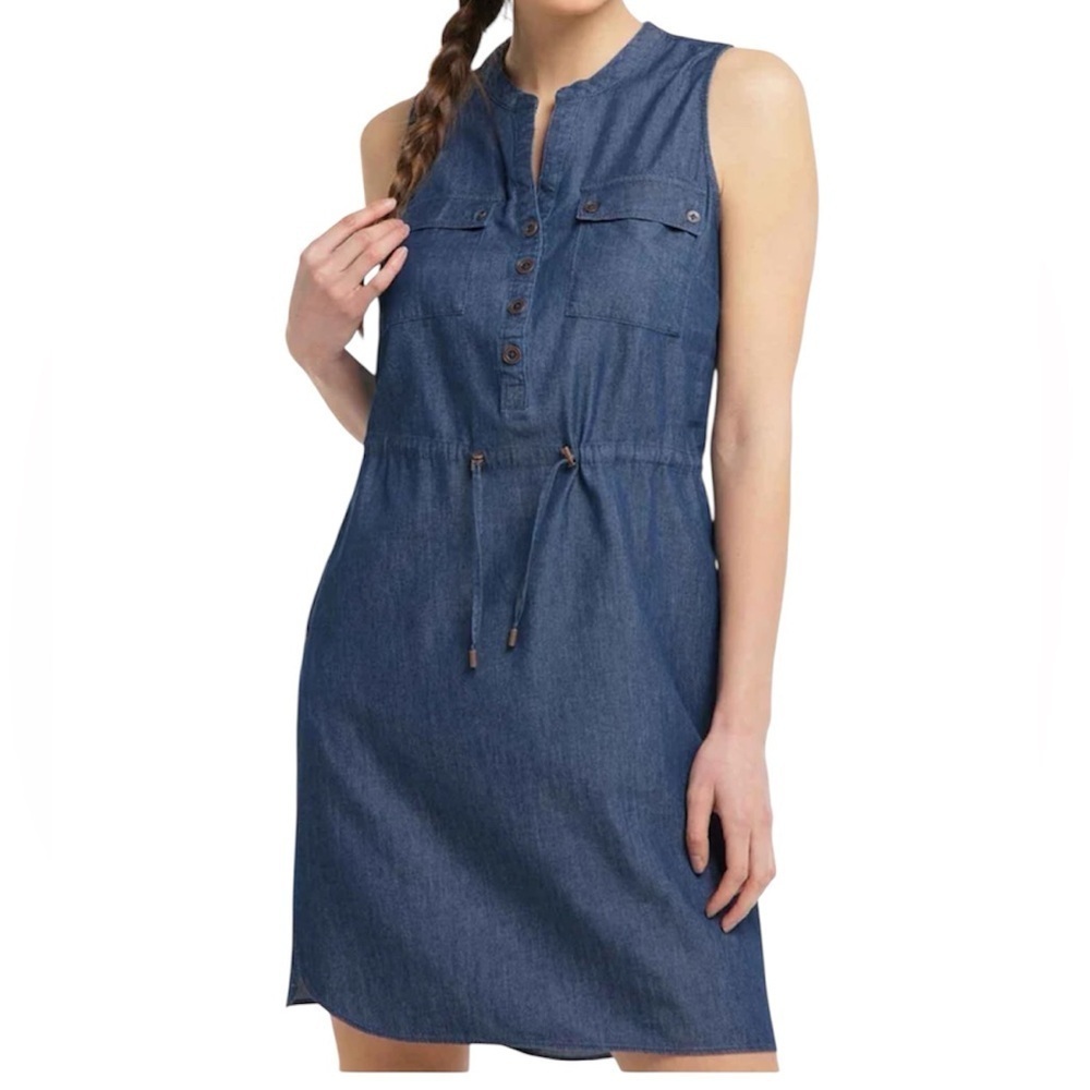 Ragwear Roissin Casual Henley Top Sleeveless Denim Cotton Blend Dress Small Blue